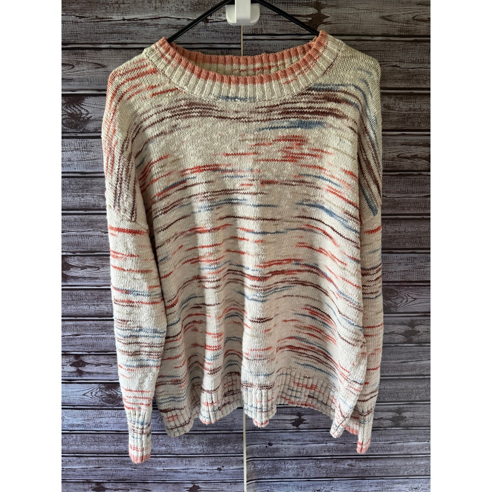 LL Bean Women's Long-Sleeved Sweater Size 2X Plus Cream Space-Dye Striped
